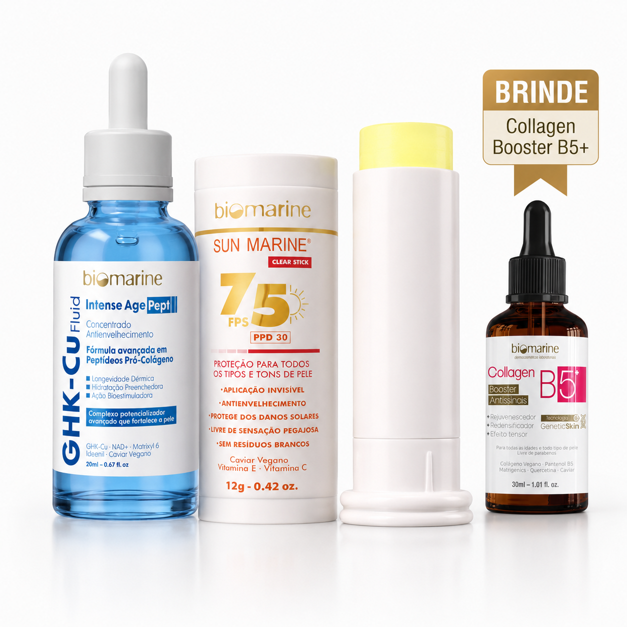 Combo Anti-Idade GHK-Cu + Clear Stick FPS 75 | Ganhe Booster Collagen B5