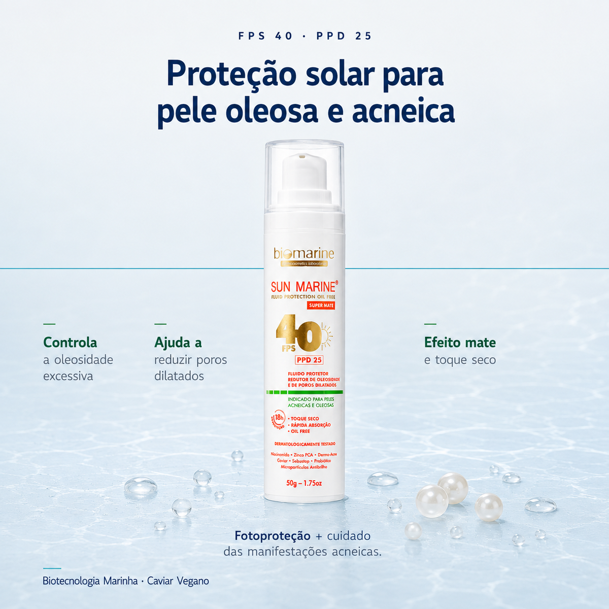 Protetor Solar Facial Controlador de Oleosidade Sun Marine FPS 40 50g