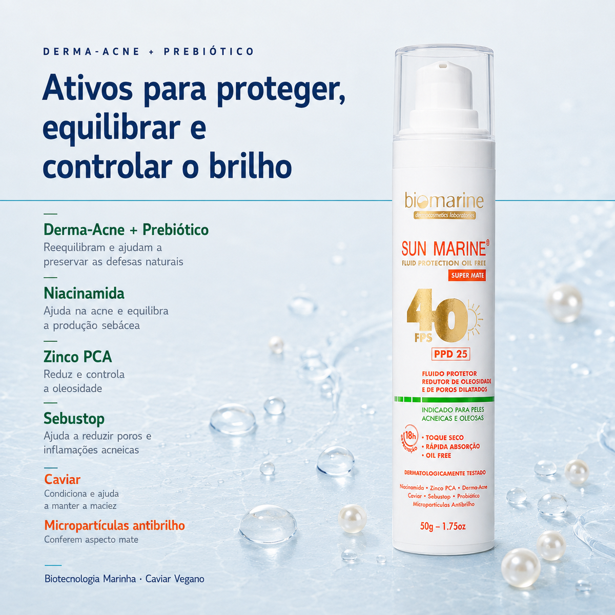 Protetor Solar Facial Controlador de Oleosidade Sun Marine FPS 40 50g