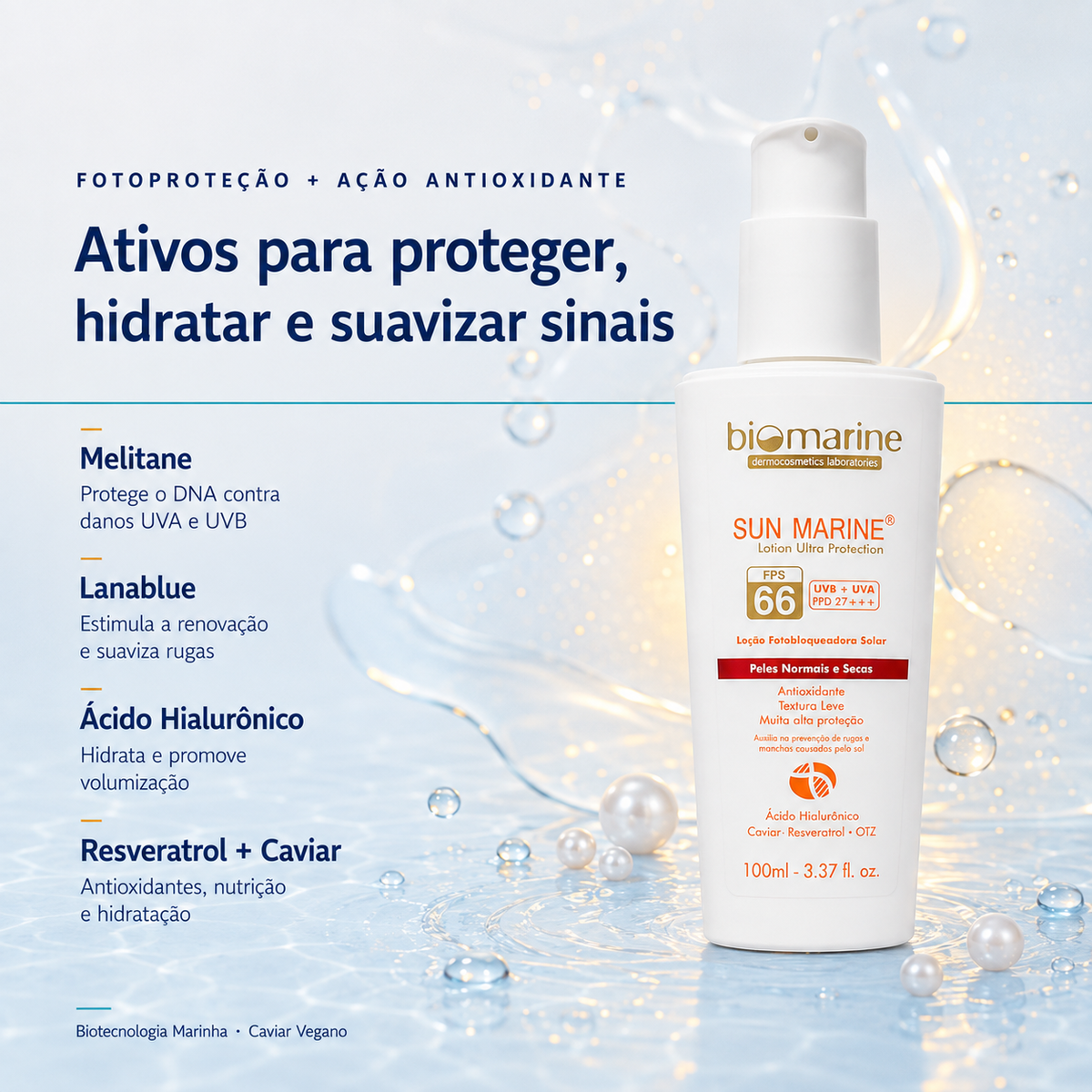 Protetor Solar Facial Antienvelhecimento Sun Marine FPS 66  100ml