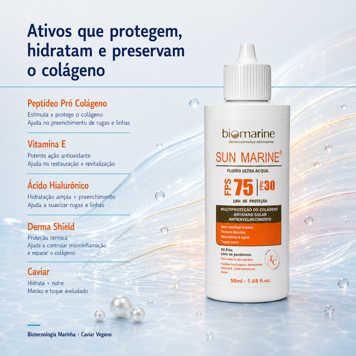 Protetor Solar Sun Marine Fluido Ultra Acqua FPS 75 50ml