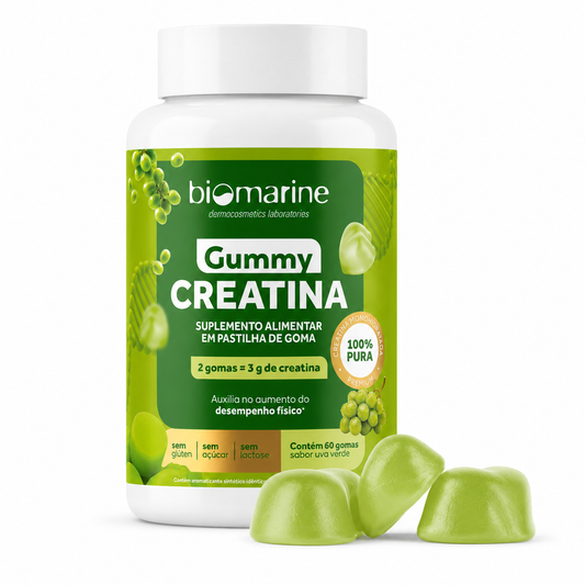 Gummy Creatina Pura 100% – Sabor Uva Verde – 60 gomas.