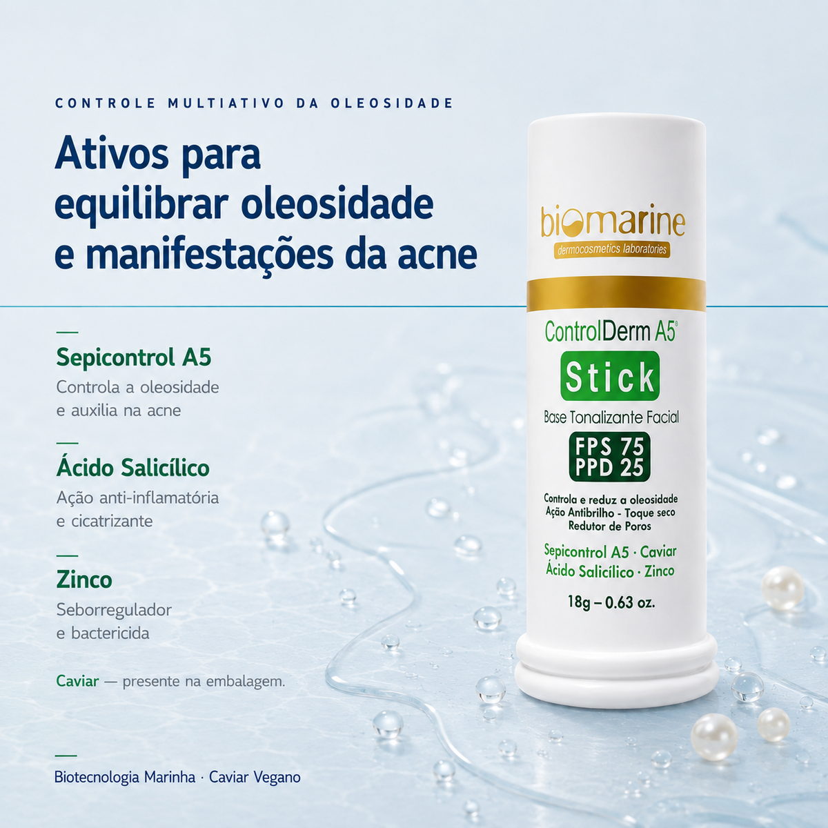 Protetor Solar Anti Acne Bastão Control Derm Stick FPS 75 - 18g
