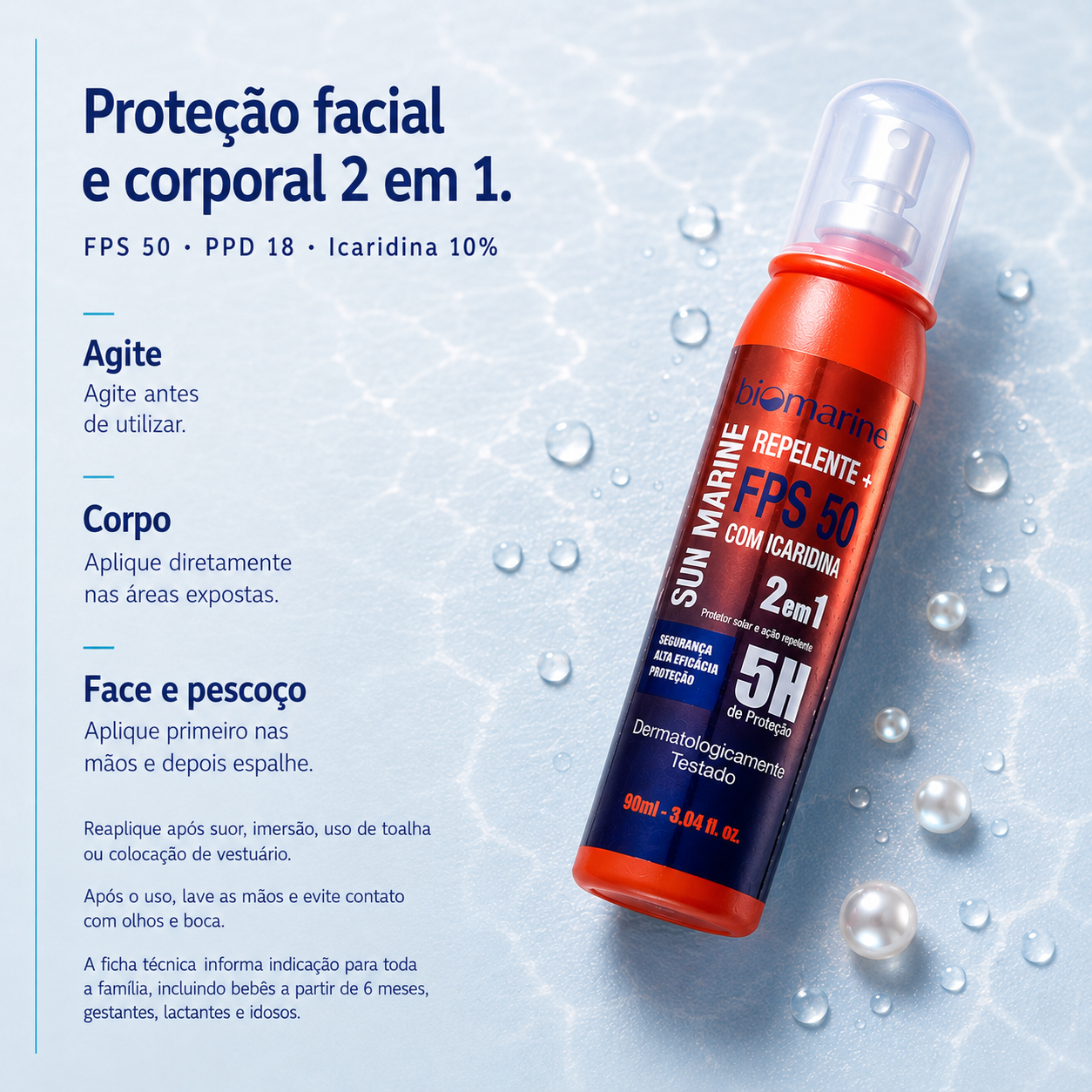 Protetor Solar e Repelente Icaridina Sun Marine FPS 50