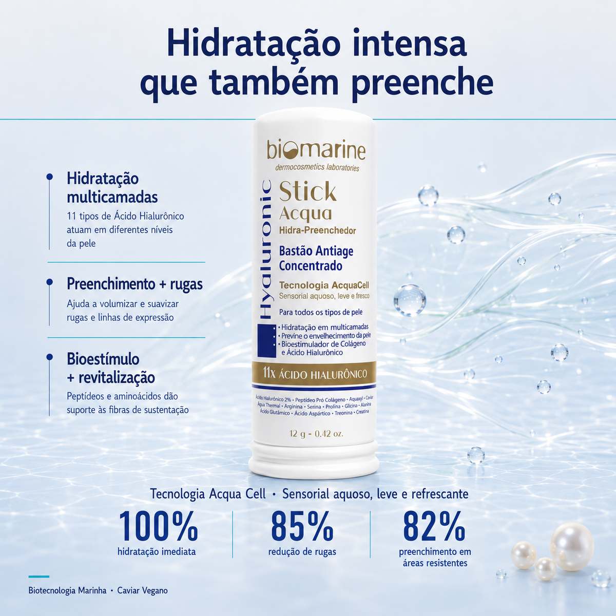 Hidratante Facial em Bastão Hyaluronic Stick Acqua 12g