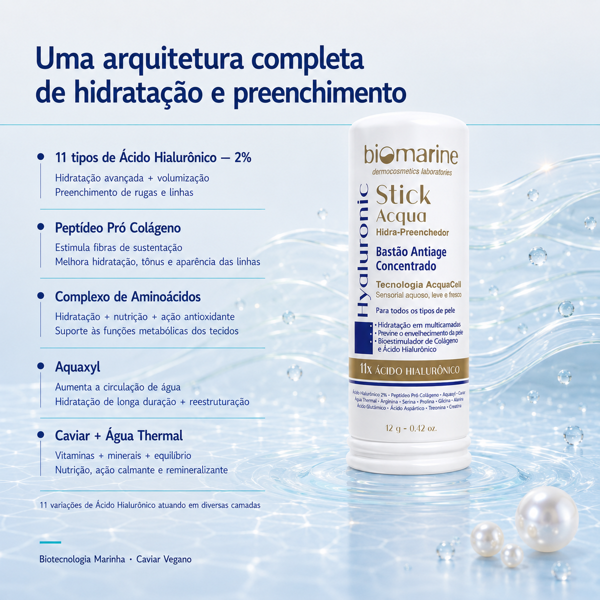 Hidratante Facial em Bastão Hyaluronic Stick Acqua 12g
