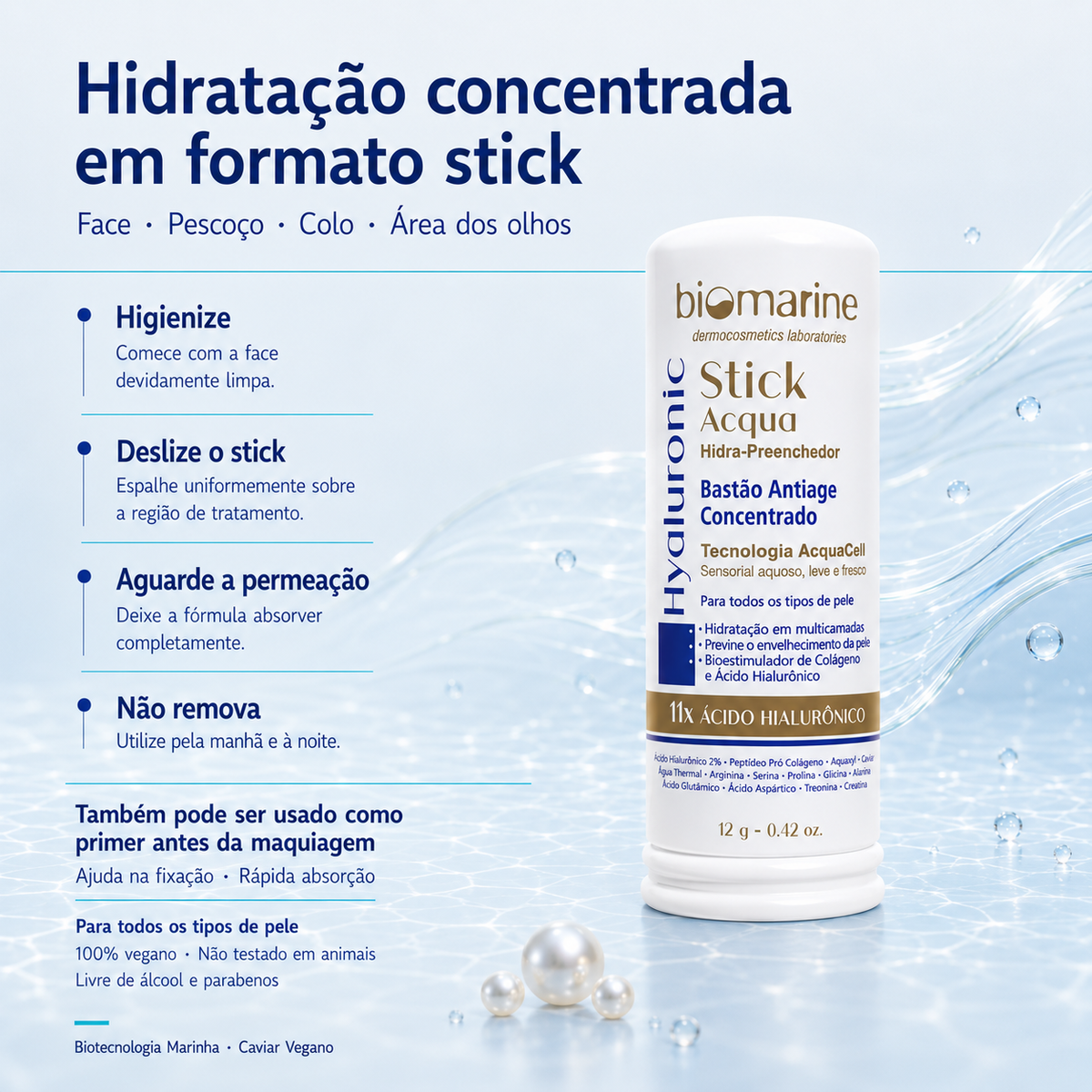 Hidratante Facial em Bastão Hyaluronic Stick Acqua 12g