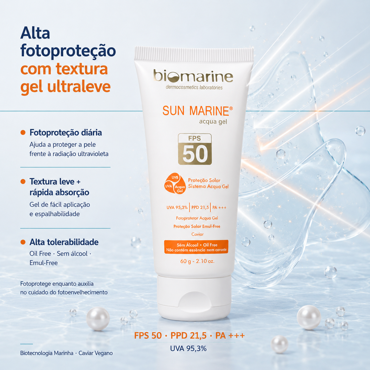 Gel Protetor Solar Facial Sun Marine Acqua FPS 50 60g
