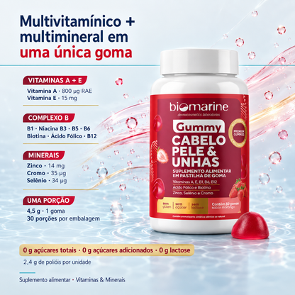 Gummy Cabelo, Pele & Unhas – Sabor Morango – 30 gomas