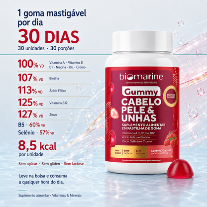 Gummy Cabelo, Pele & Unhas – Sabor Morango – 30 gomas