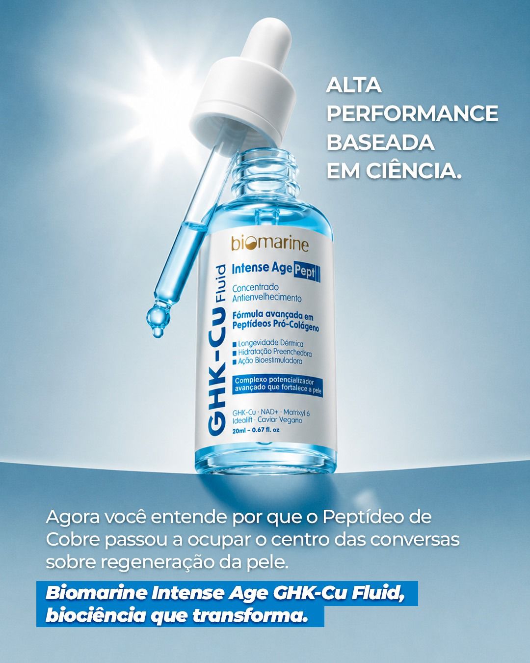 Intense Age Pept GHK-Cu Fluid Anti-Idade com Peptídeos Pró-Colágeno e NAD+ 20ml