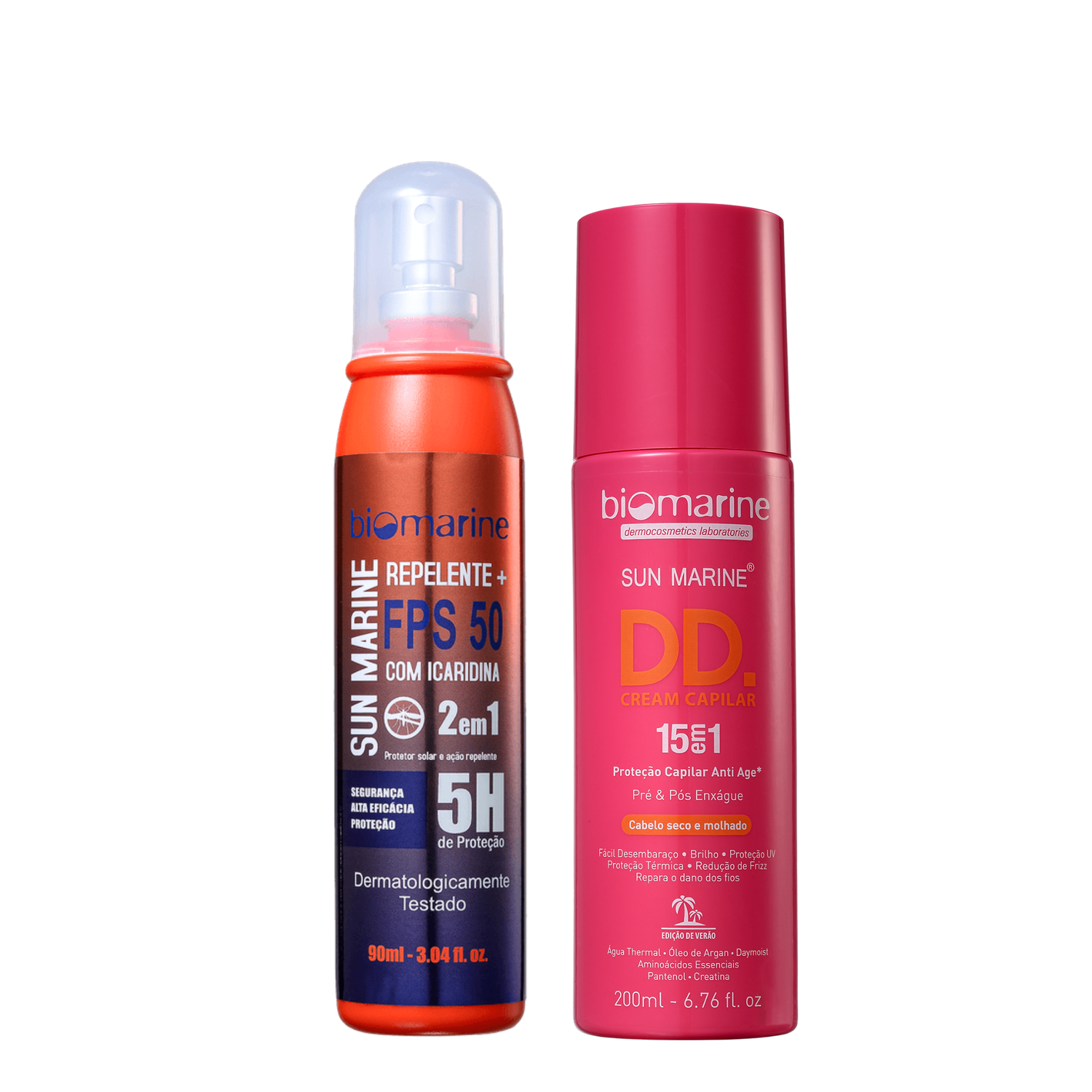 Combo Verão – Proteção Solar com Repelente FPS 50 + Proteção Capilar Anti-Frizz 15em1