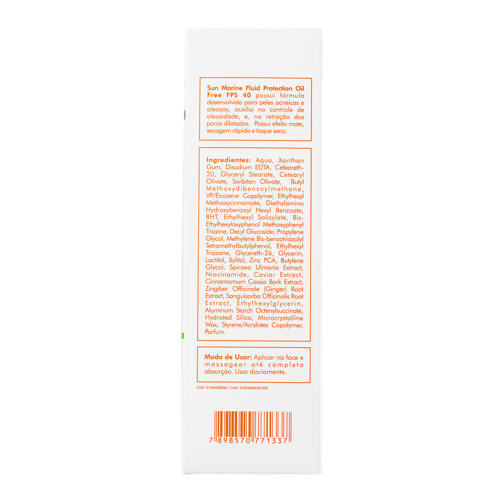 Protetor Solar Facial Controlador de Oleosidade Sun Marine FPS 40 50g