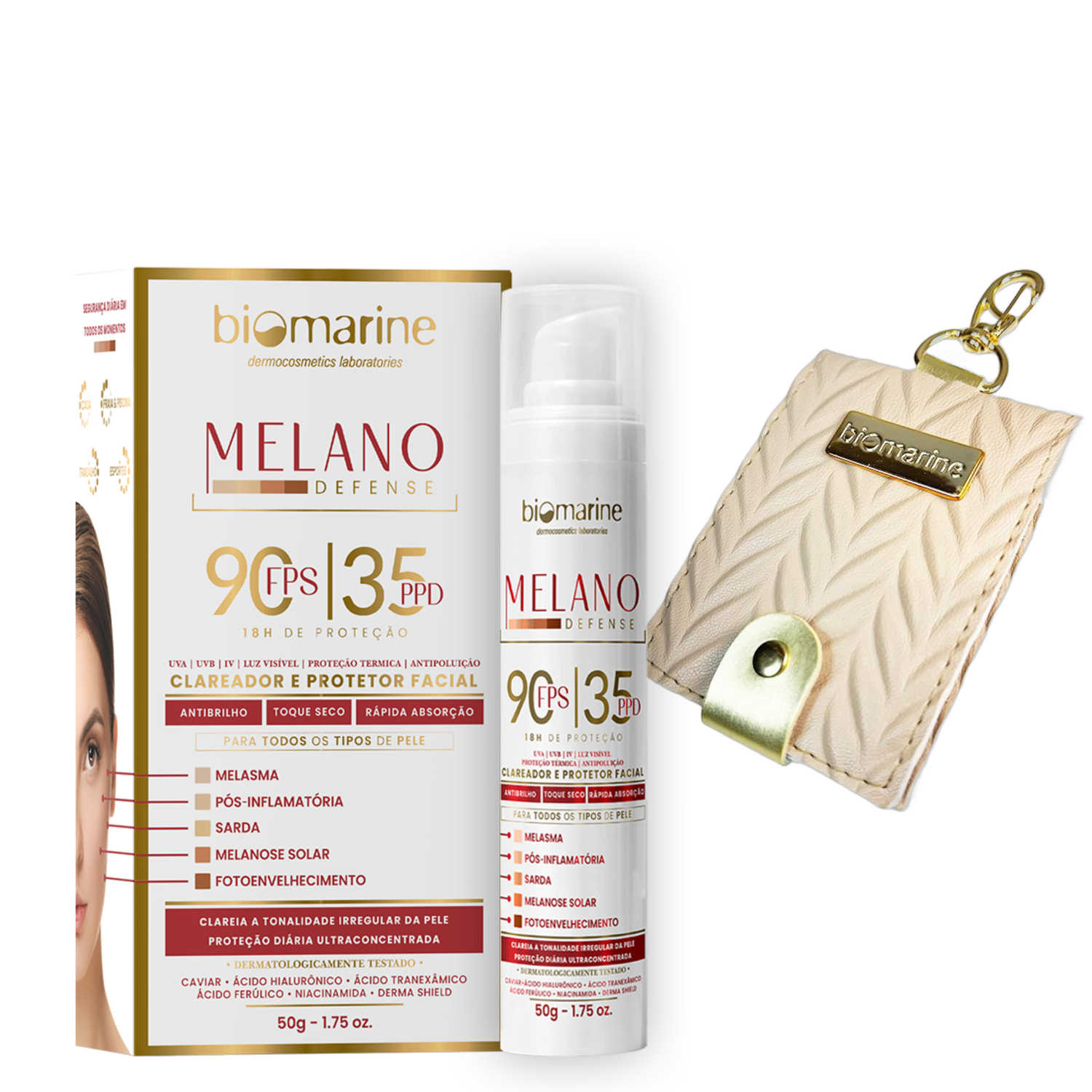 Combo Natal Protetor Solar sem cor e Clareador de Manchas Melano Defense FPS 90 - 50 g